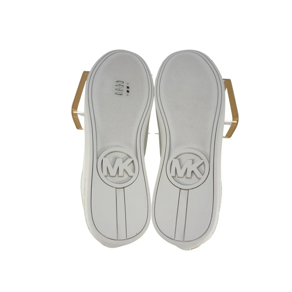 Michael Kors Bodie Sneakers Women 10 White Excellent Front Zip Gold Logo Leather